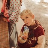 Knitted Sweater Bordeaux & Ecru with "school Bus" Print
