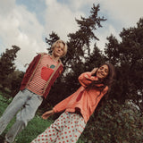T'shirt Red & Ecru Stripes with Apple Print