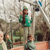 Knitted Hat with Pompon Green & Brown Stripes