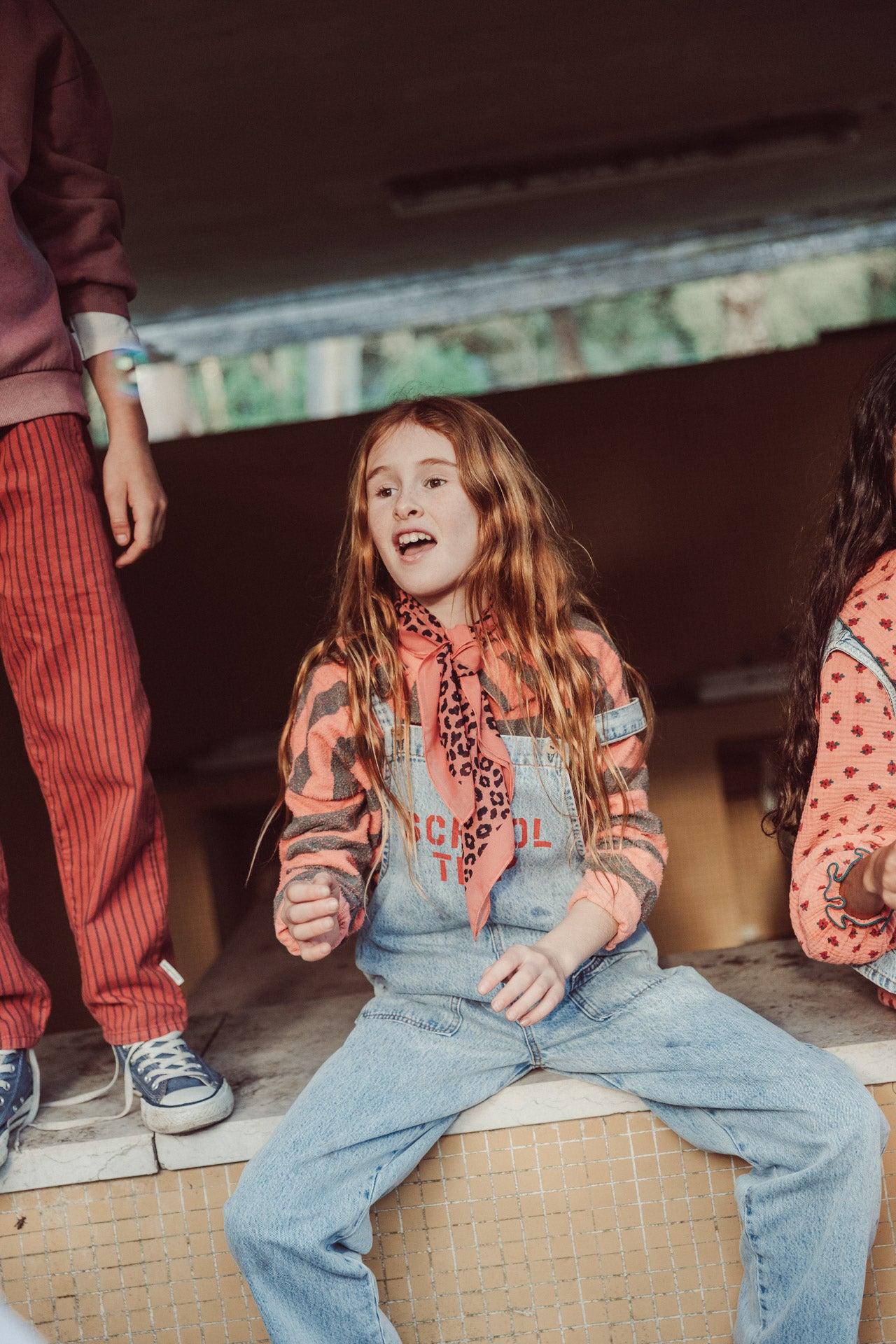 Dungarees Fadded Light Blue Denim with "school Trip" Print