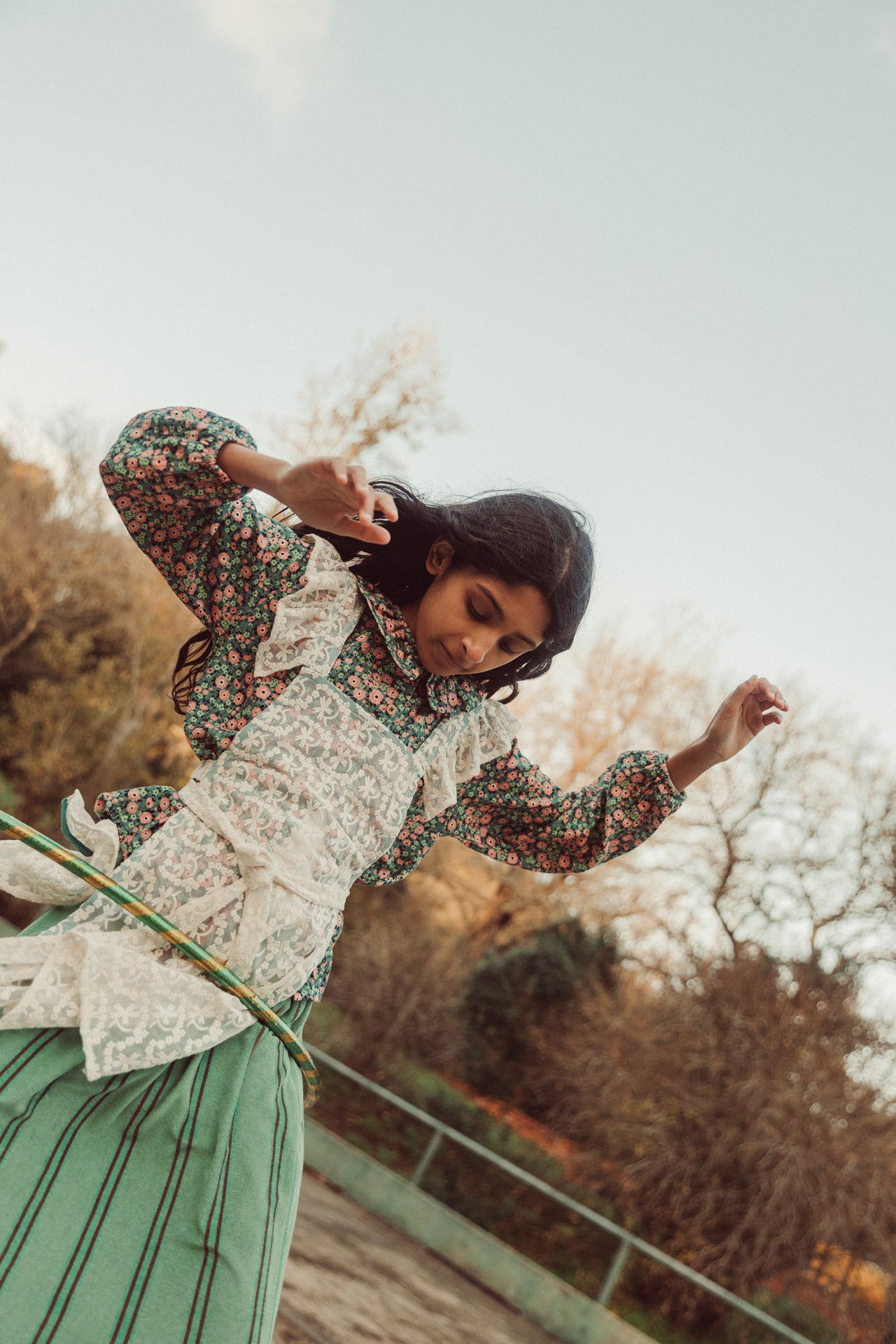 Long Skirt Green with Double Stripes