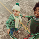 Knitted Hat with Pompon Lime & Ecru Stripes