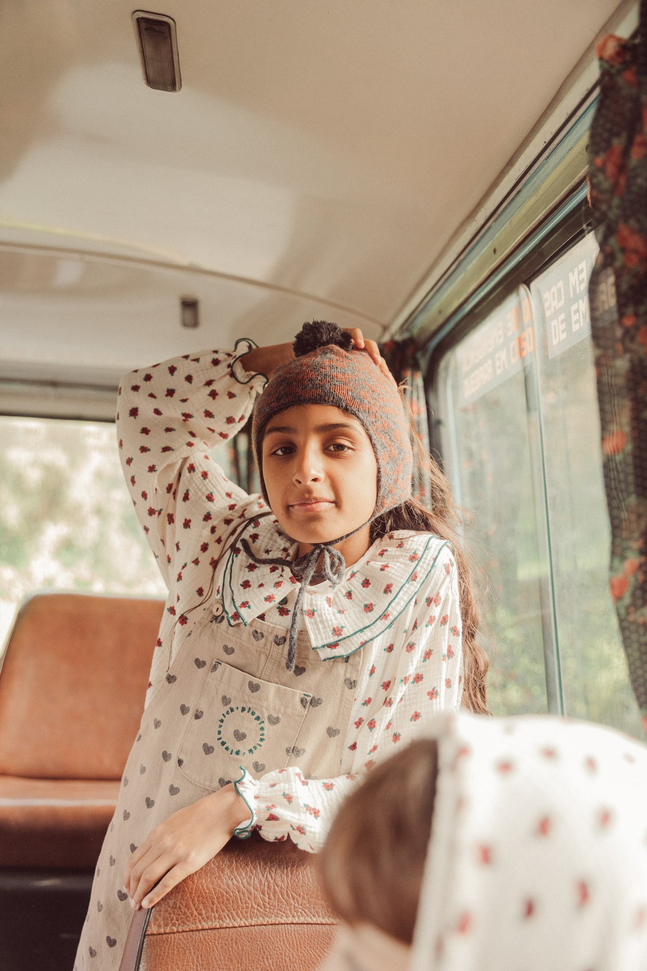 Blouse with Double Collar Ecru with Little Flowers