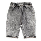 piupiuchick baby washed black denim trousers with elastic waist and lateral pockets, 100% cotton.