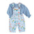 Baby dungarees | Blue w/ multicolor geometric allover