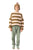 Knitted hat w/ pompon | Green & ecru stripes