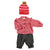 Knitted hat w/ pompon | Red & pink stripes