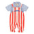 baby dungarees | red & white stripes w/ "eighties" print