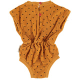 baby playsuit | camel w/ black hearts allover