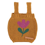 Girl baby camel knitted top with flower print