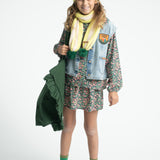 Knitted Pompom Scarf Lime & Ecru Stripes