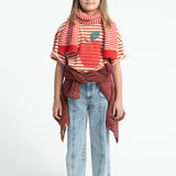 Knitted Scarf Ecru & Red Stripes