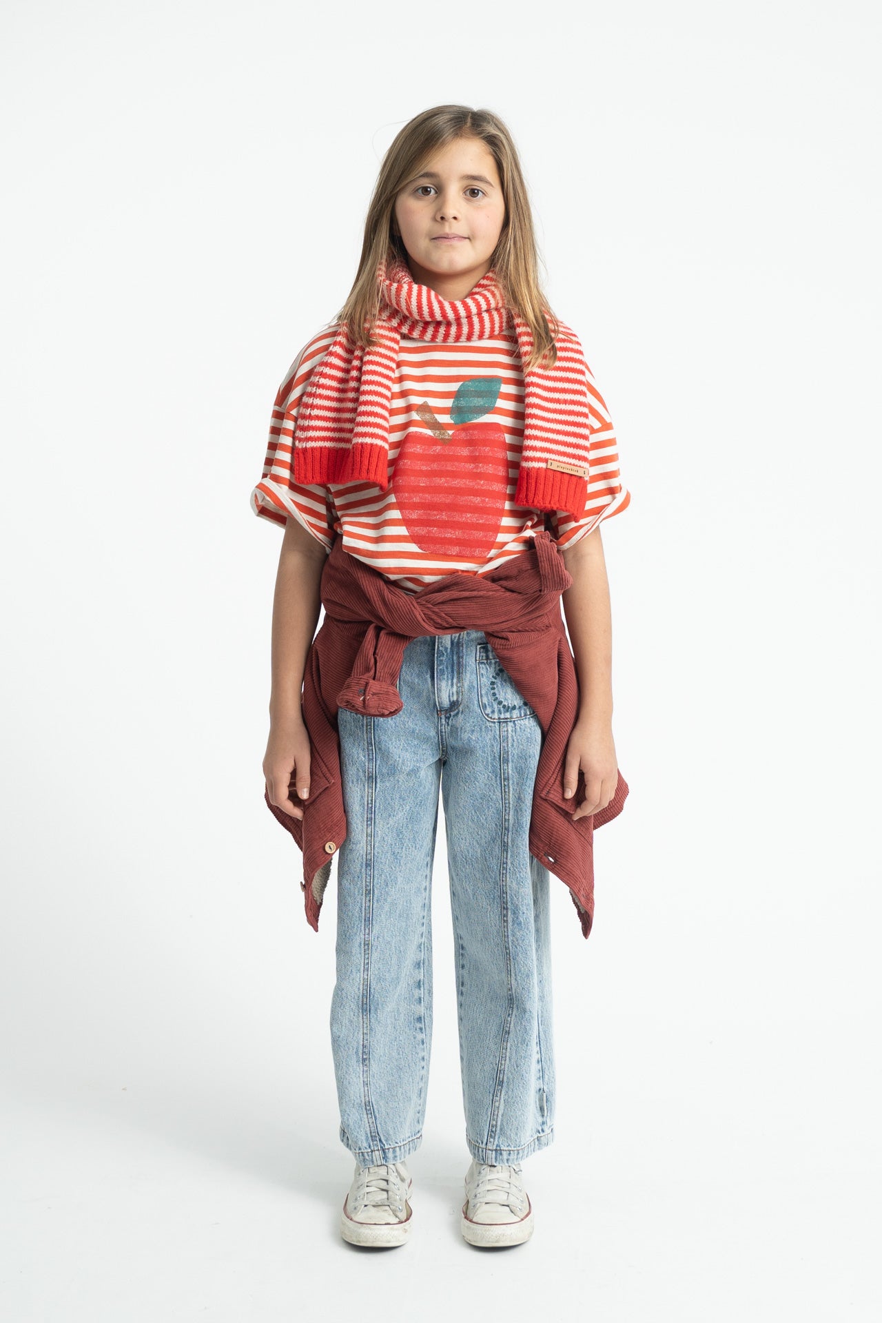 Knitted Scarf Ecru & Red Stripes