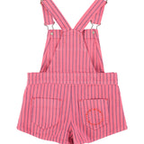 short dungarees | pink w/ indigo stripes
