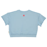 Unisex blue short sleeve sweatshirt with “A” print