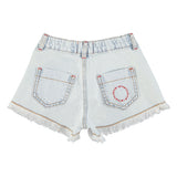 shorts w/ fringes | washed light blue denim