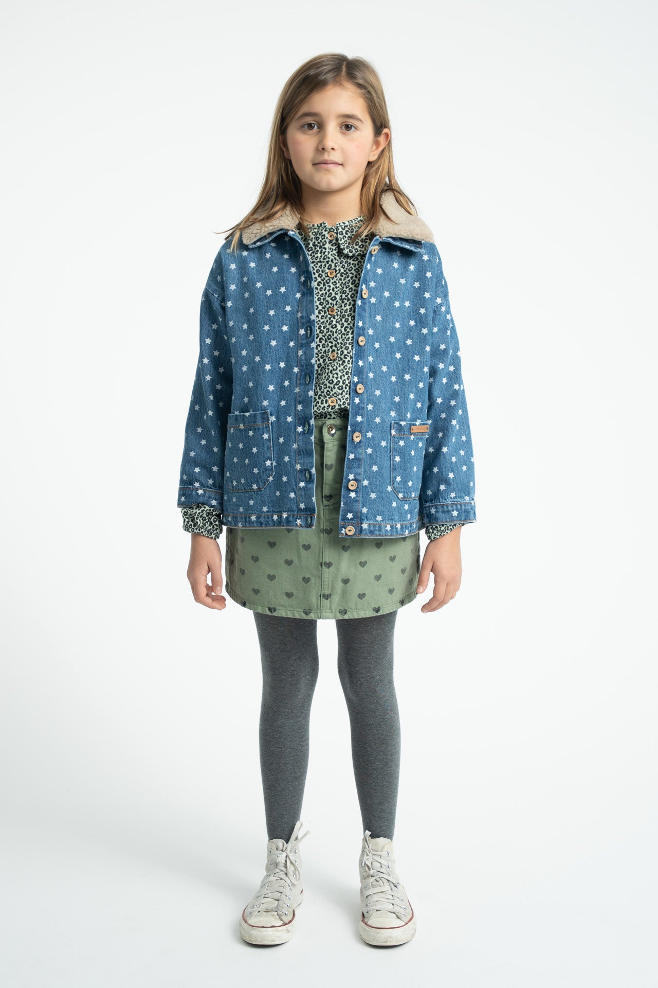 Short Skirt Olive Green with Black Hearts