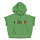 sleeveless hooded sweatshirt | green w/ multicolor "camp" print