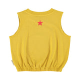 sleeveless top | mustard w/ apple print