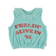 sleeveless top w/collar | blue w/ "feelin' alive" print