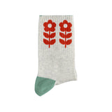 Socks Light Grey with Red Flowers