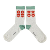 Socks Light Grey with Red Flowers