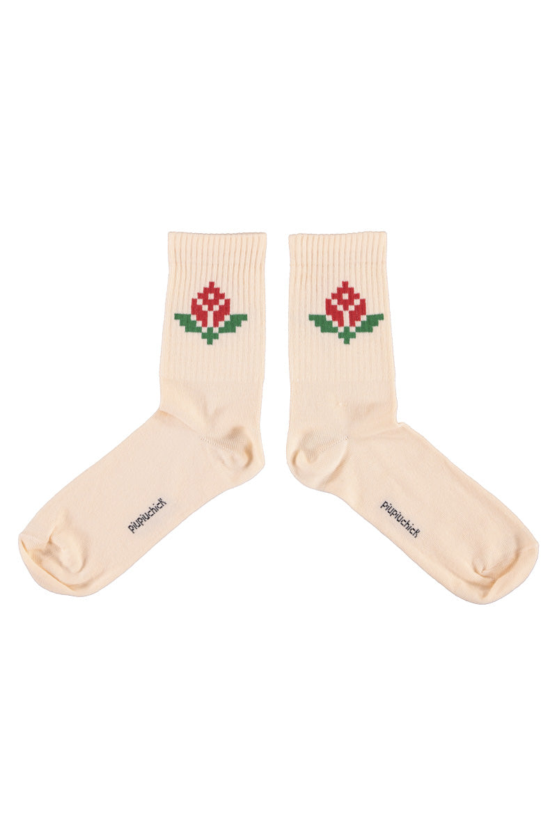 Socks Light Pink with Red Flower