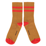Camel socks with red stripes