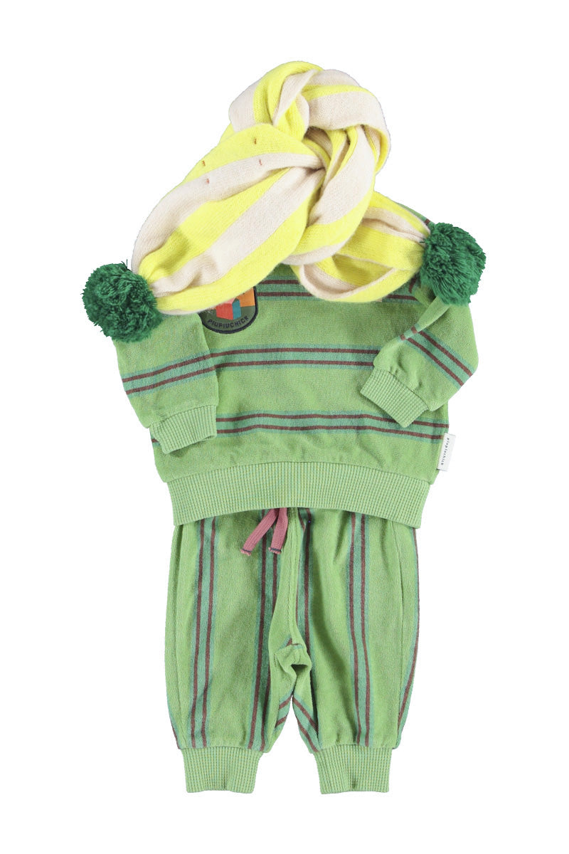 Baby Terry Cotton Sweatshirt Green with Double Stripes