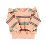 Baby Terry Cotton Sweatshirt Light Pink with Double Stripes