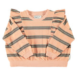 Terry Cotton Sweatshirt Light Pink with Double Stripes