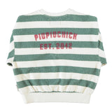 Sweatshirt Ecru & Green Stripes with "piupiuchick" Print