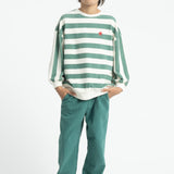 Sweatshirt Ecru & Green Stripes with "piupiuchick" Print