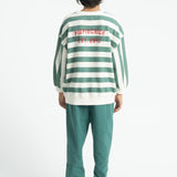 Sweatshirt Ecru & Green Stripes with "piupiuchick" Print