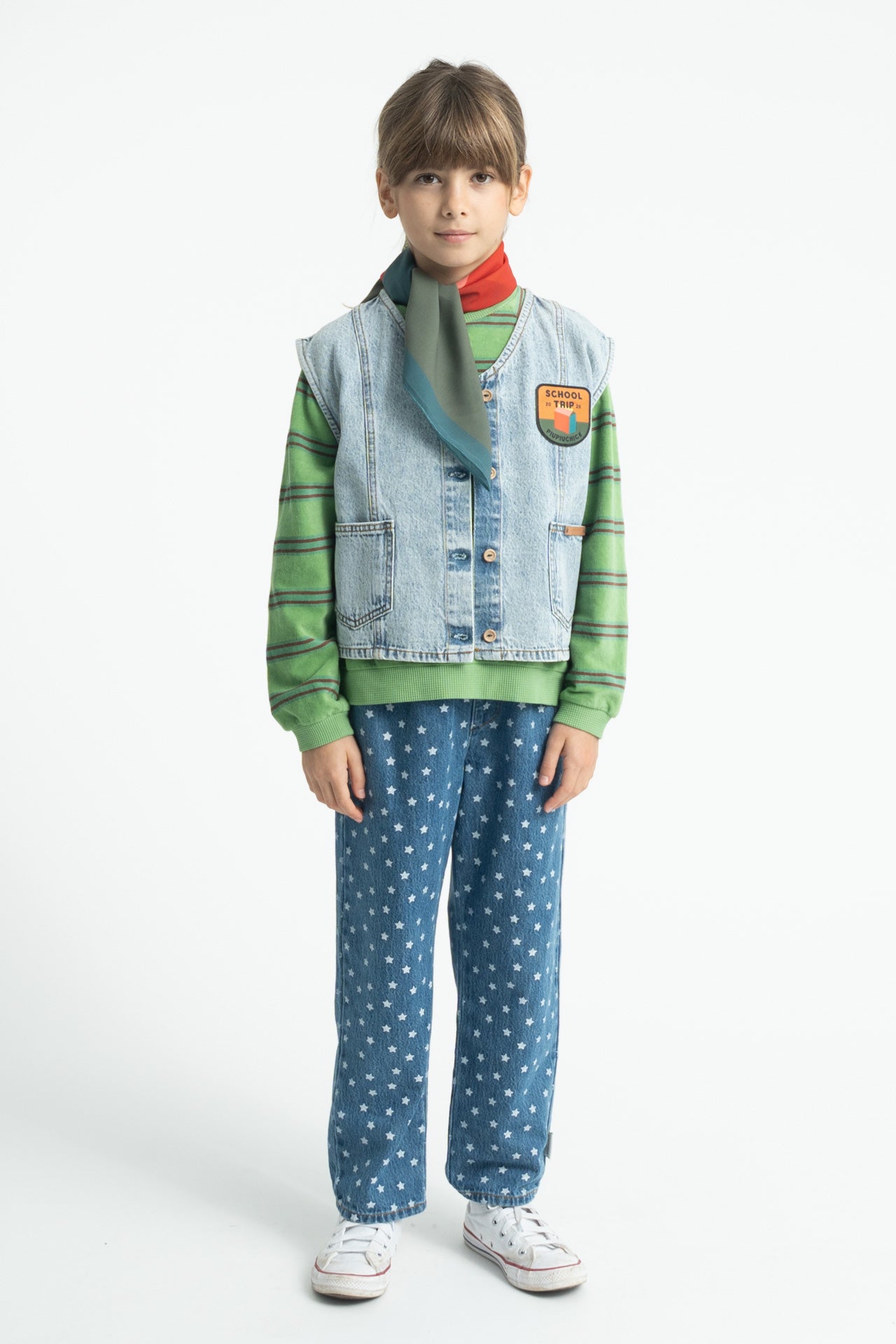 Terry Cotton Sweatshirt Green with Double Stripes