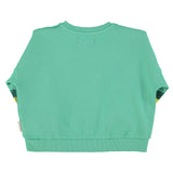 Unisex green sweatshirt with multicolor sleeve stripes