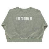 Unisex washed green terry sweatshirt with “best friend” print