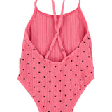 Girl Ribbed Swimsuit with Crossed Straps in Heart Print – Pink