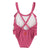 baby swimsuit w/ ruffles | aubergine w/ multicolor wave print