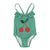 baby swimsuit w/ ruffles | green w/ cherry print