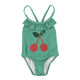 baby swimsuit w/ ruffles | green w/ cherry print