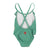 swimsuit w/ ruffles | green w/ cherry print