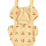 Girl Yellow with Cherry Print Trikini with Cut-Outs | Swimwear