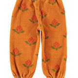 Trousers with Ruffles Camel with Big Flowers