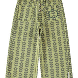 Trousers Green with Black Flowers