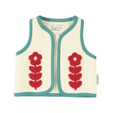 Baby Waistcoat Ecru with Embroidered Red Flowers