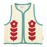 Waistcoat Ecru with Embroidered Red Flowers