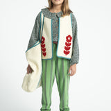 Waistcoat Ecru with Embroidered Red Flowers