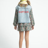 Waistcoat Fadded Light Blue Denim with "captain" Print