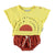 Baby terry cotton t-shirt | yellow w/ "festival" garnet & black print